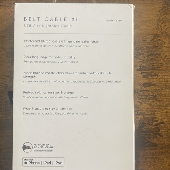Native Union, 10ft Belt Cable XL, USB-C to Lightning Cable, New in Box unused - Picture 4 of 4